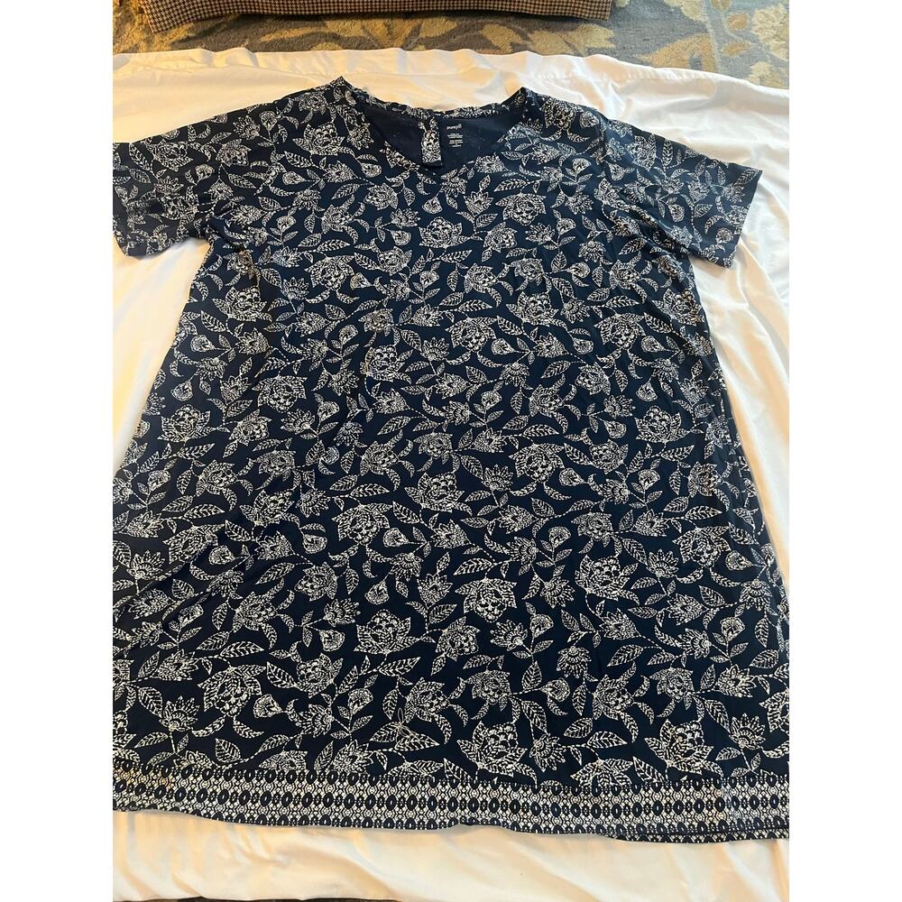Pure Jill J.Jill buttoned back T-shirt dress cotton blue floral 4XL comfort